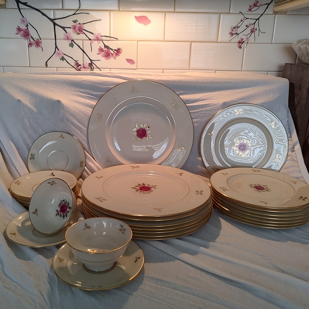 Lenox Dinnerware Set with Gold and Pink Floral Design